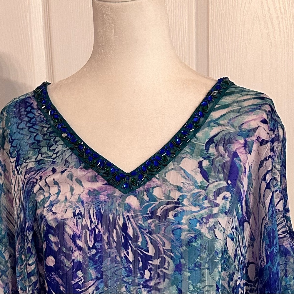 multi colored cold shoulder tunic top